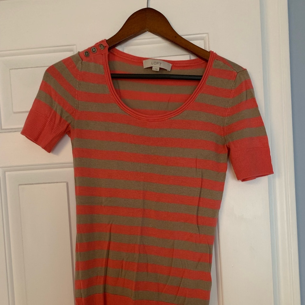 Ann Taylor Loft Tan and Coral Stripped Sweater Top